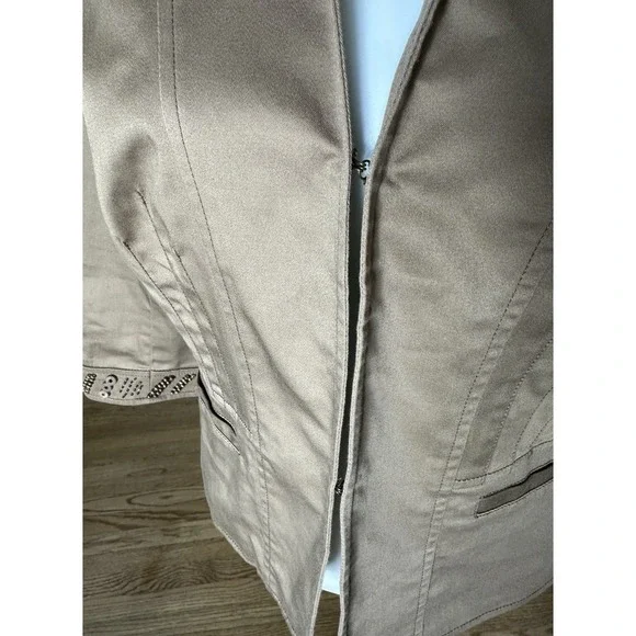 Coldwater Creek Chocolate Brown Cotton Blend Jacket w/Button Bead Trim - size 10 - Picture 5 of 10